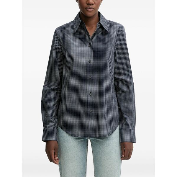 仕損ない シックスティ レディース ティーシャツ トップス Checked buttoned shirt Blue