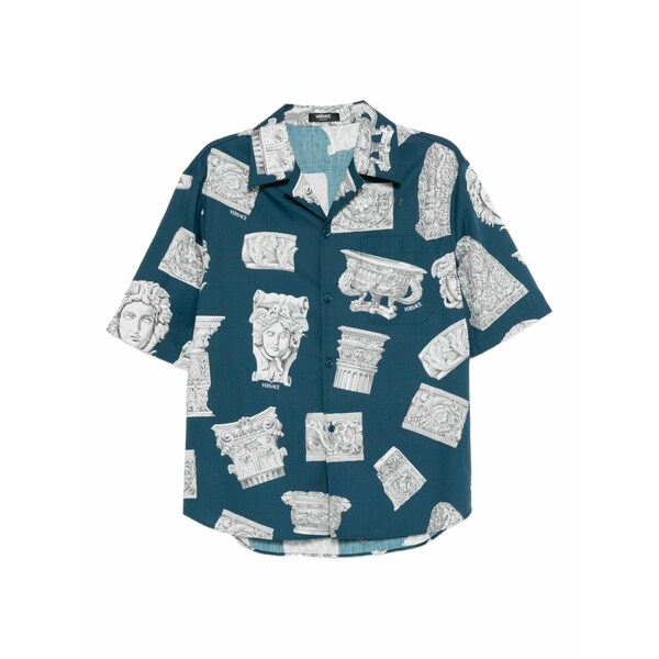 ヴェルサーチ メンズ シャツ トップス Cotton poplin shirt Blue｜asty