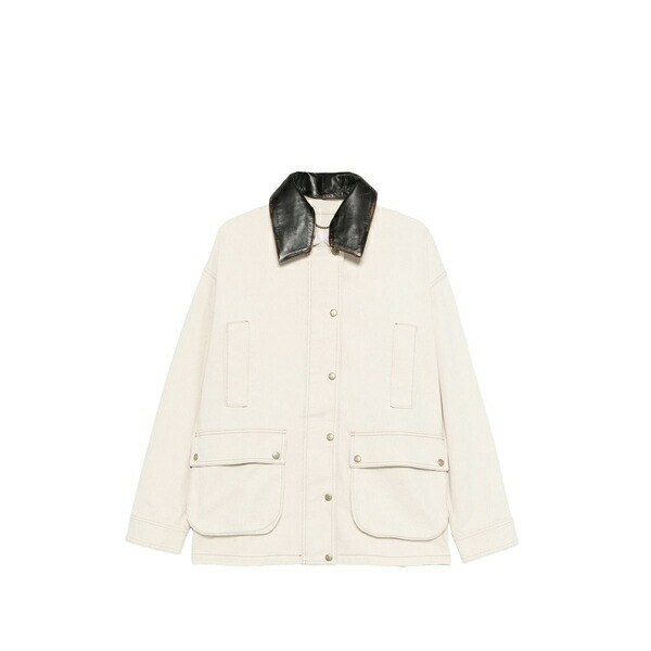 二分の一男の子 レディース 厚地の外套 アウター Leather-collar denim jacket Neutrals