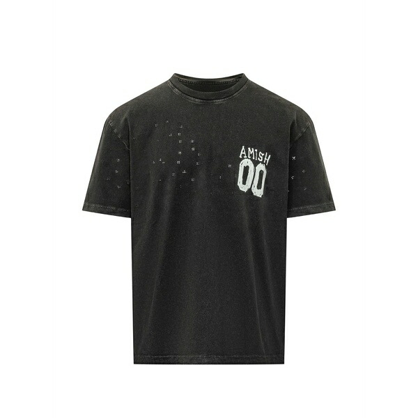 アミッシュ メンズ ティーシャツ トップス Distressed logo-print t-shirt Black