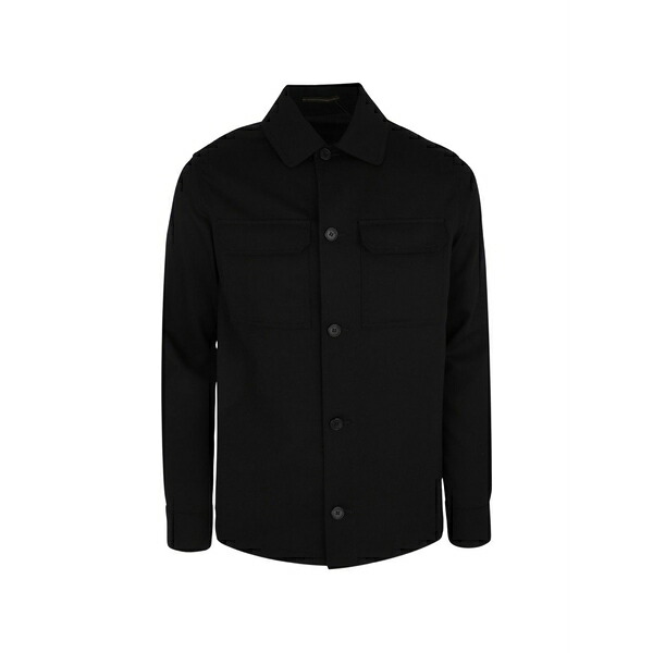 投げること御召しもの メンズ プルオーバー トップス Patch-pocket over shirt Black