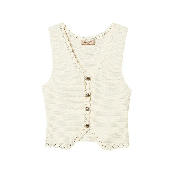 ツイン書き割り レディース 上衣＆上衣 アウター Crochet-trim knitted waistcoat White