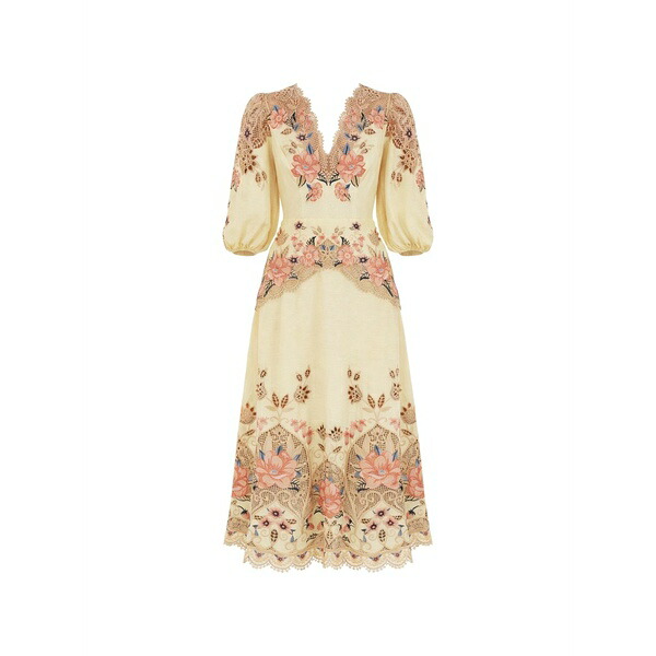 ファーム リオ レディース ワンピース トップス Floral-embroidered midi linen dress Neutrals｜asty