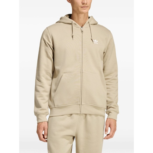 アディダス メンズ パーカー・スウェットシャツ アウター Logo-embroidered zip-up hoodie Neutrals