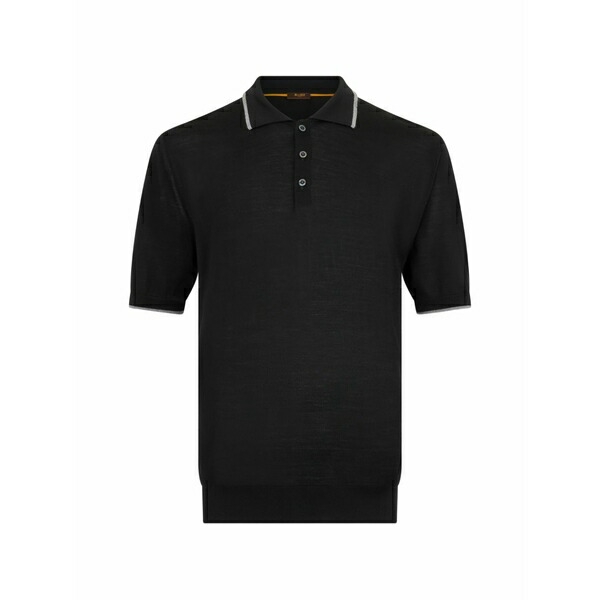 ムーレー メンズ スポーツシャツ トップス Grey trim polo shirt  Black
