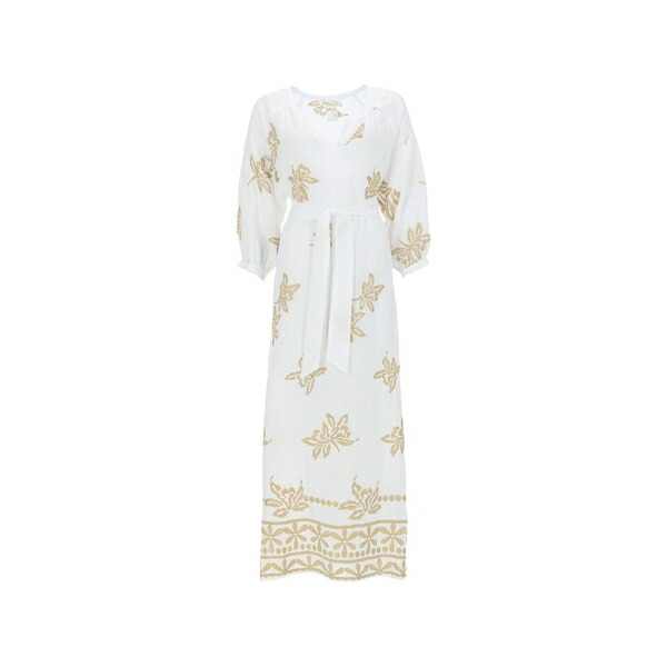 １２０％リノ レディース 衣裳 トップス Floral-embroidered MIDI dress White