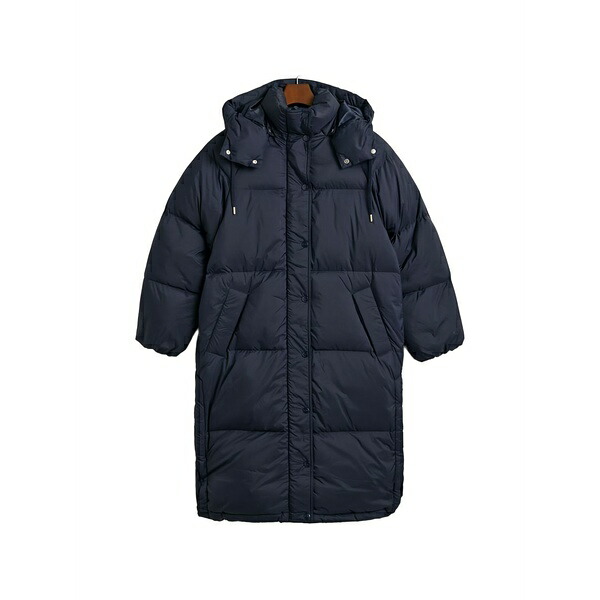 ガント レディース 厚地の外套 アウター Hooded quilted coat Blue
