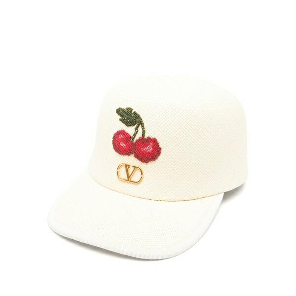 ヴァレンティノ ガラヴァーニ レディース 鳥打ち帽 付属物 Vlogo signature straw baseball hat with cherry embroidery Neutrals
