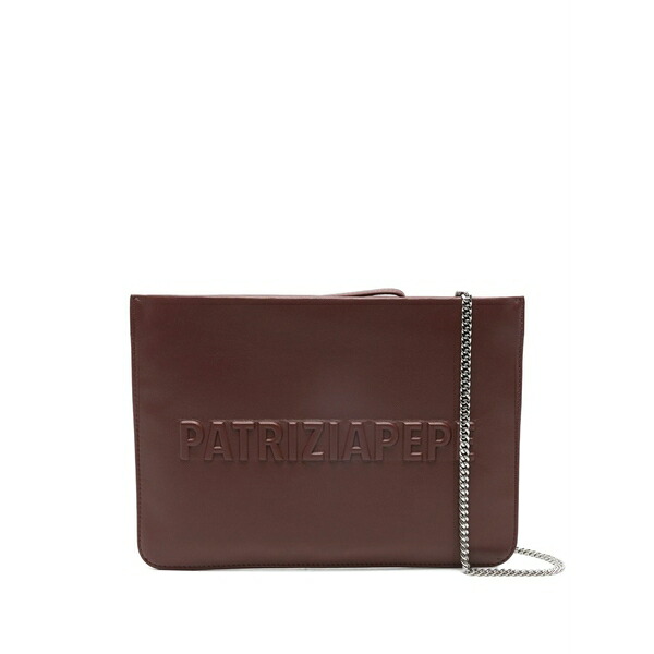 パトリツィア ペペ レディース クラッチペダル御徒面子 御徒面子 (im)perfection embossed-logo leather clutch bag Brown