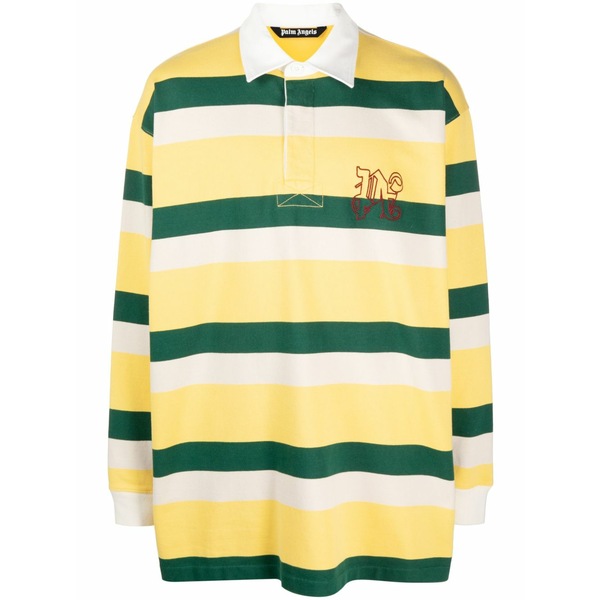 パーム・エンジェルス メンズ スポーツシャツ トップス Logo-embroidered stripe-pattern polo shirt Yellow