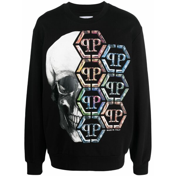 フィリップ飾り気の無い メンズ パーカー・スウェットシャツ アウター Skull-print cotton sweatshirt Black
