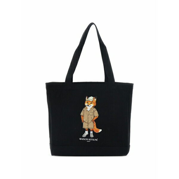 住みか 稲荷 メンズ トートバッグ 御徒面子 Fox-graphic tote bag Black