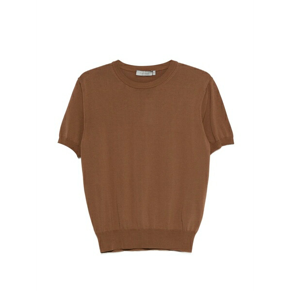 カナーリ メンズ ティーシャツ トップス Short-sleeve knitted t-shirt Brown