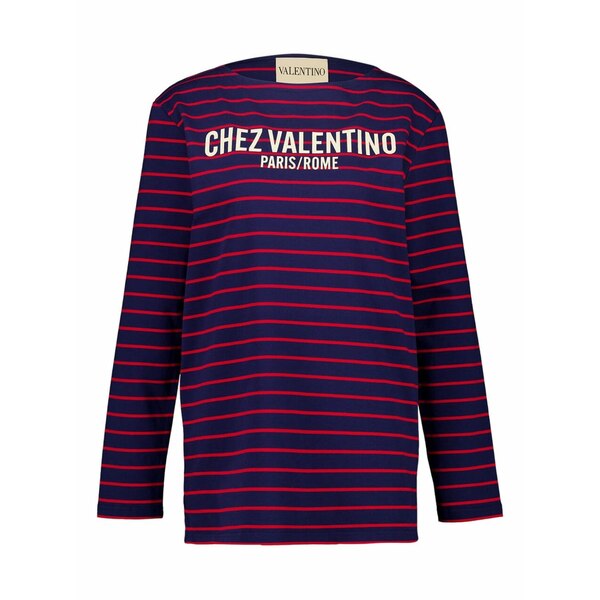 ヴァレンティノ ガラヴァーニ レディース プルオーバー トップス Striped logo-print t-shirt Blue