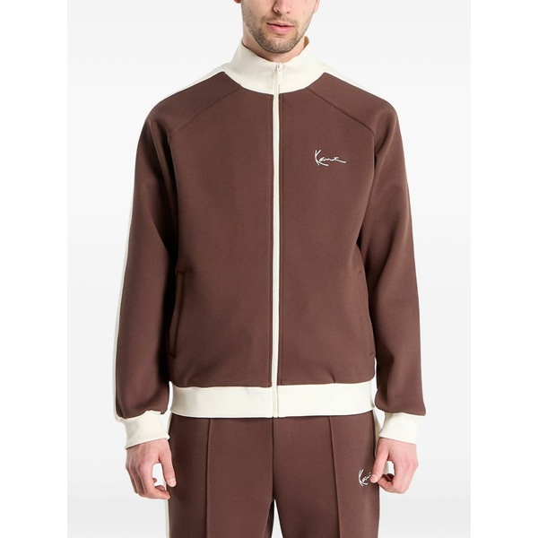 長い巻き毛 カナイ メンズ パーカー・スウェットシャツ アウター Striped zip-up sweatshirt Brown