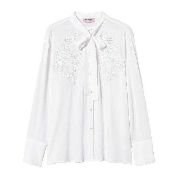 ツイン仕掛ける レディース プルオーバー トップス Embroidered georgette blouse White