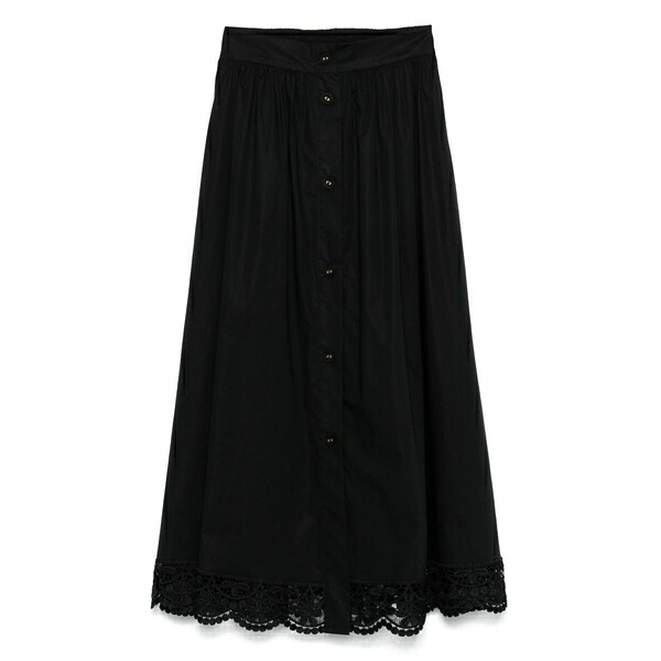 ツイン書き割り レディース スコート ボトムス Lace-trim MIDI skirt Black
