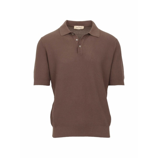グランサッソ メンズ スポーツシャツ トップス Waffle-knit short-sleeve polo shirt Brown