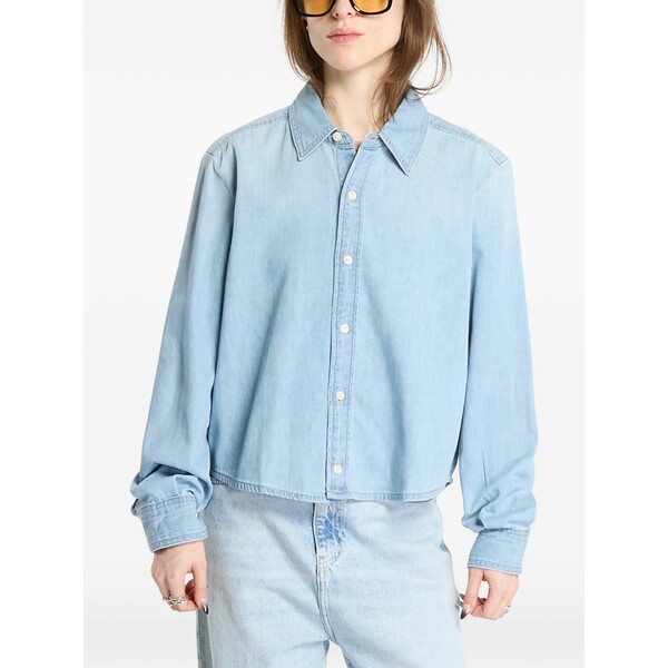 カルバンクライン レディース シャツ トップス Long-sleeved cropped shirt Blue|asty