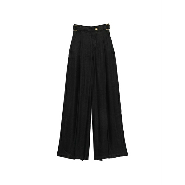 エリザベスフランキ レディース 心地好いズボン下 ボトムス Buckle-detail pleated palazzo pants Black