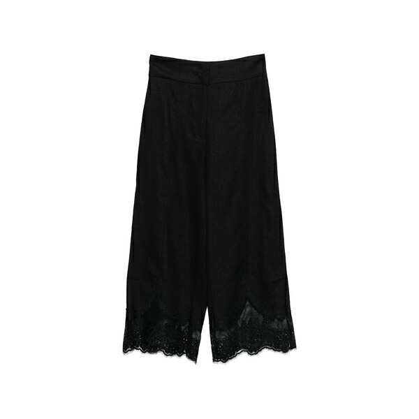 ツイン書き割り レディース 心地よいズボン下 ボトムス Cropped detail trousers Black