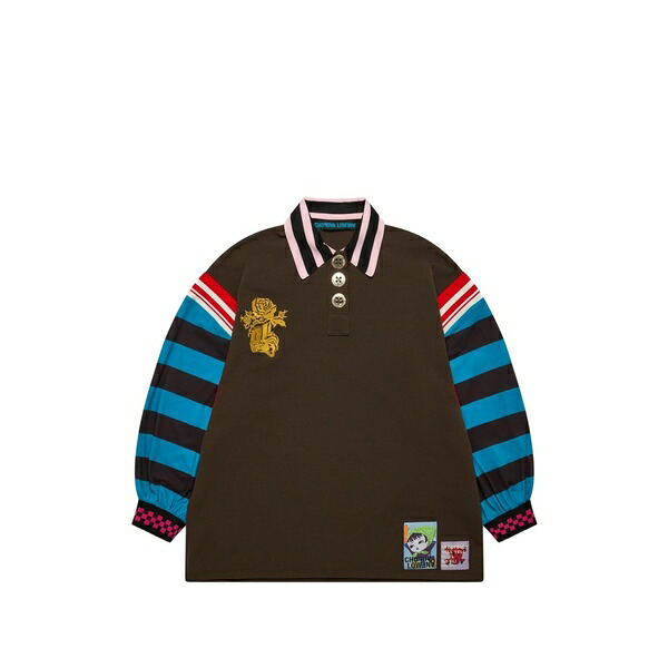 チョポヴァ ロウェナ レディース スポーツシャツ トップス Striped-sleeve polo top Brown