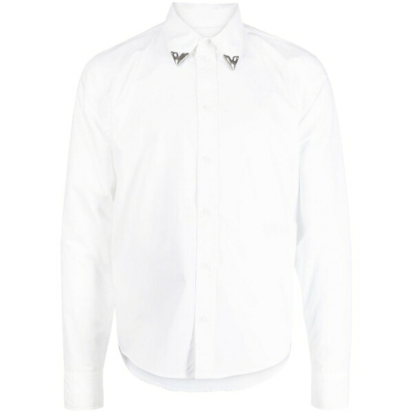 象牙色 メンズ ティーシャツ トップス Straight-point collar shirt White