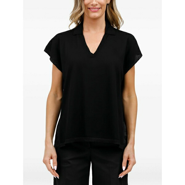 グランサッソ レディース ティーシャツ トップス V-neck short-sleeve knit top Black