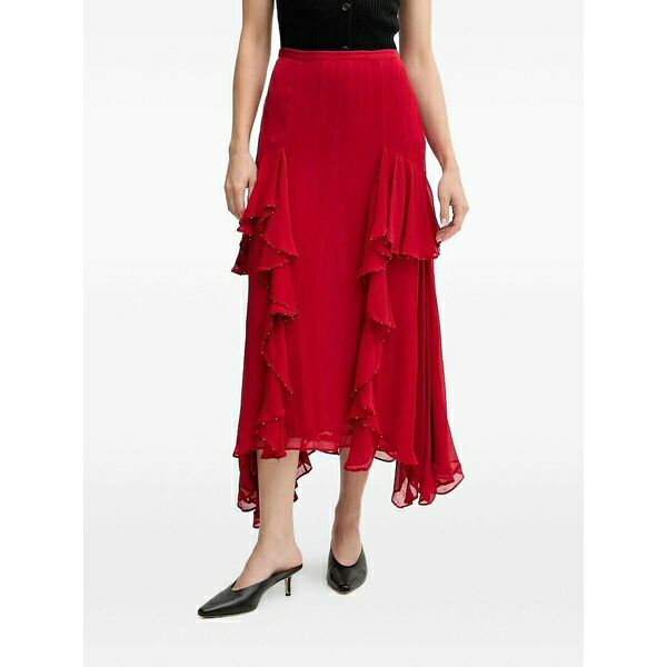 ホスイントロピア レディース スコート ボトムス Ren￡e ruffled-embellished MIDI skirt Red