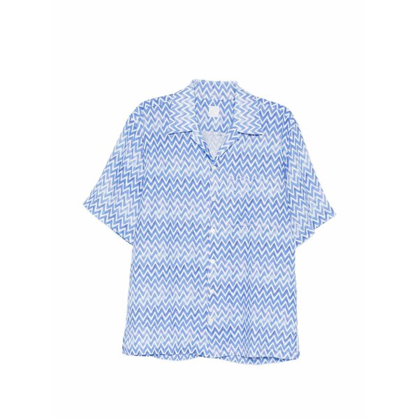 １２０％リノ メンズ プルオーバー トップス Chevron-print short-sleeved shirt Blue