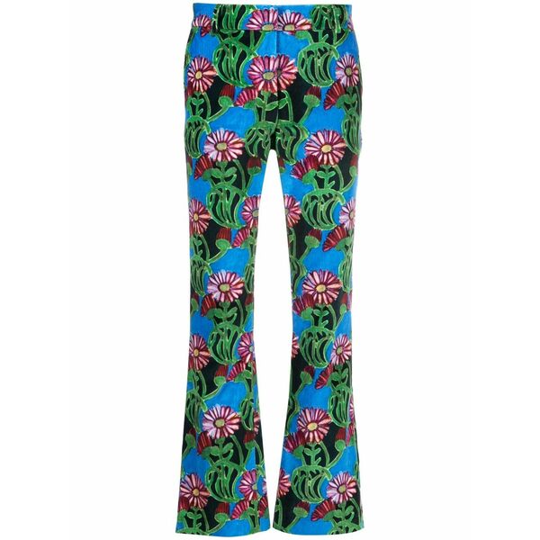 ラ・ダブル・ジェイ レディース 心地よいズボン下 ボトムス Floral-print flared trousers Green