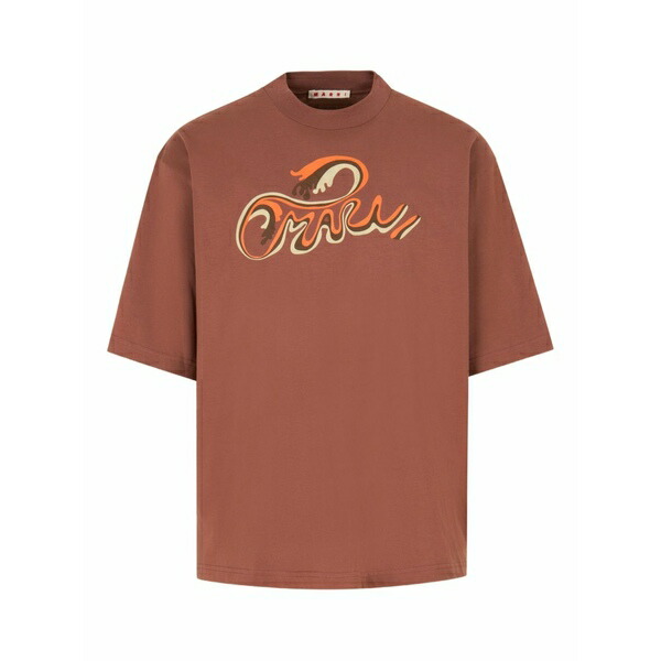 マルニ メンズ プルオーバー トップス Logo-detail short-sleeve t-shirt Brown