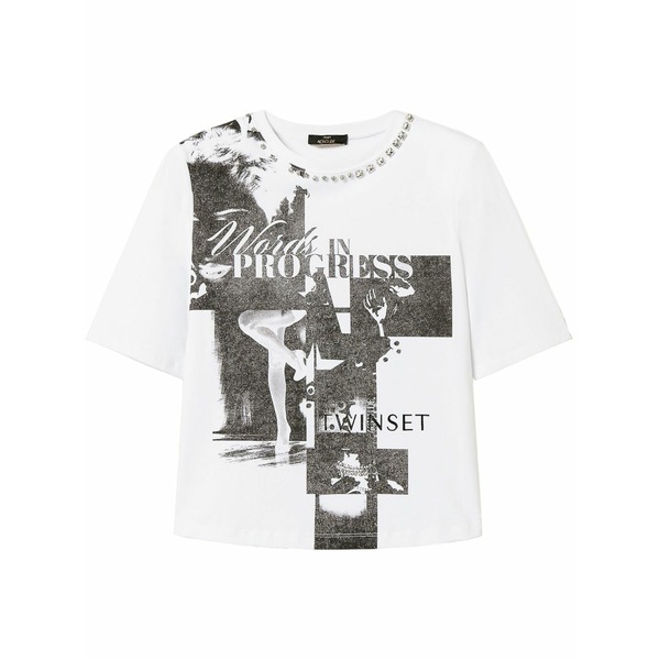 ツイン仕掛ける レディース プルオーバー トップス Printed t-shirt White