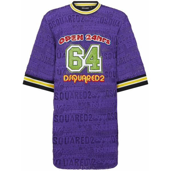 ディースクエアード レディース 衣裳 トップス Logo-embellished t-shirt dress Purple