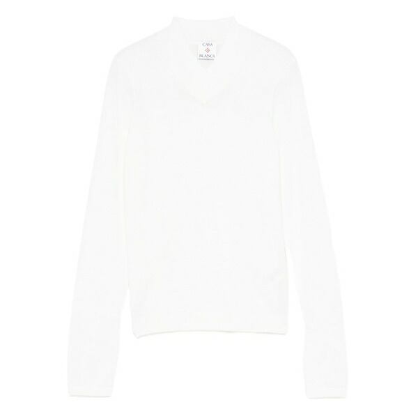 カサブランカ レディース Tシャツ トップス V-neck long-sleeve t-shirt White|asty