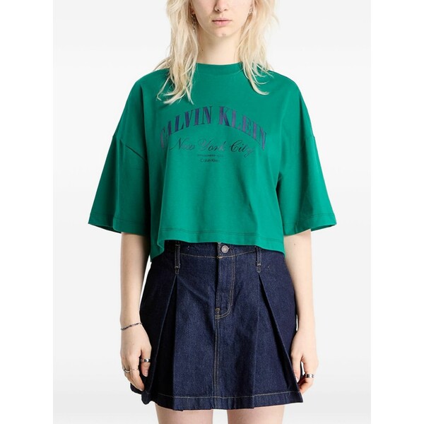 カルバンクライン レディース プルオーバー トップス Logo-print t-shirt Green