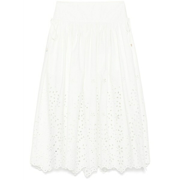 セルフ・ポートレイト レディース スコート ボトムス Cotton embroidered MIDI skirt White