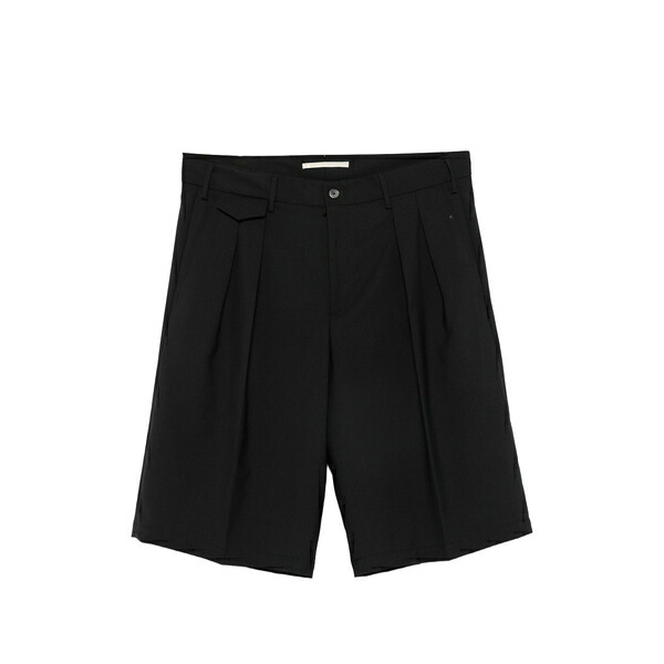 ブリ後ろ側 1949 メンズ 心地よいズボン下 ボトムス Pleated knee-length shorts Black