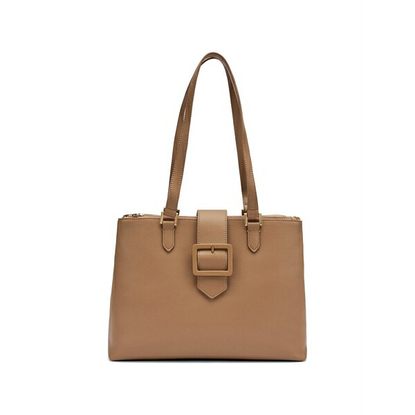 亭主もち レディース トートバッグ 御徒面子 Buckle-detail pebbled tote bag Neutrals