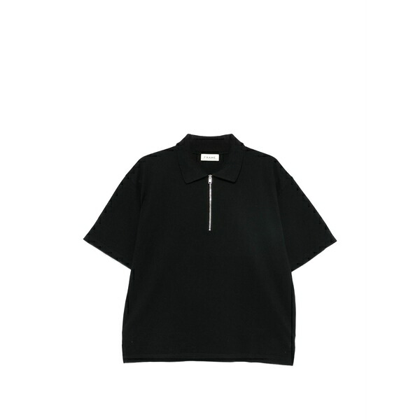 枠組み メンズ スポーツシャツ トップス Zip-fastening short-sleeve polo shirt Black