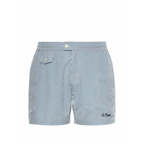 エムシーツーセイントバース メンズ 心地よいズボン下 ボトムス Striped swim shorts Blue