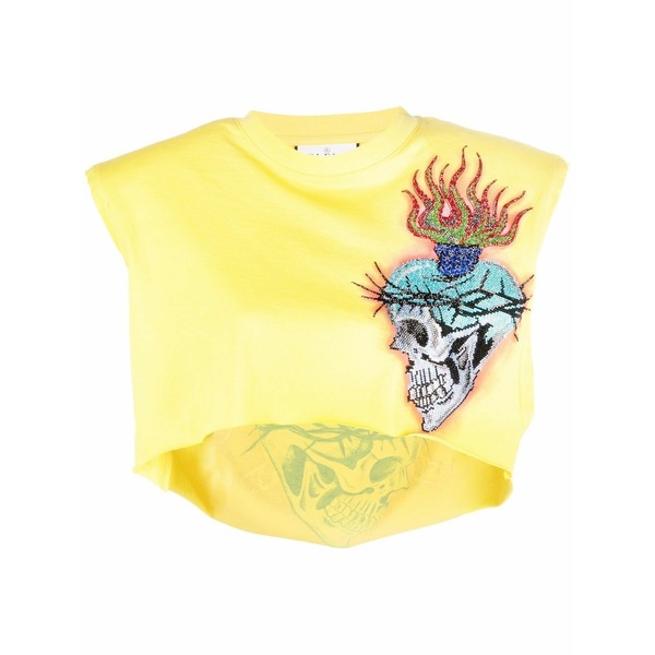 フィリップ飾り気の無い レディース ティーシャツ トップス Love tattoo cropped t-shirt Yellow