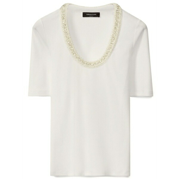 ファビアナ フィリッピ レディース ティーシャツ トップス Embroidered-neck top White