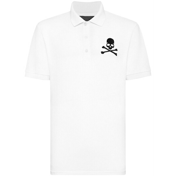 フィリップ飾り気の無い メンズ スポーツシャツ トップス Skull\u0026bones-print cotton polo shirt White