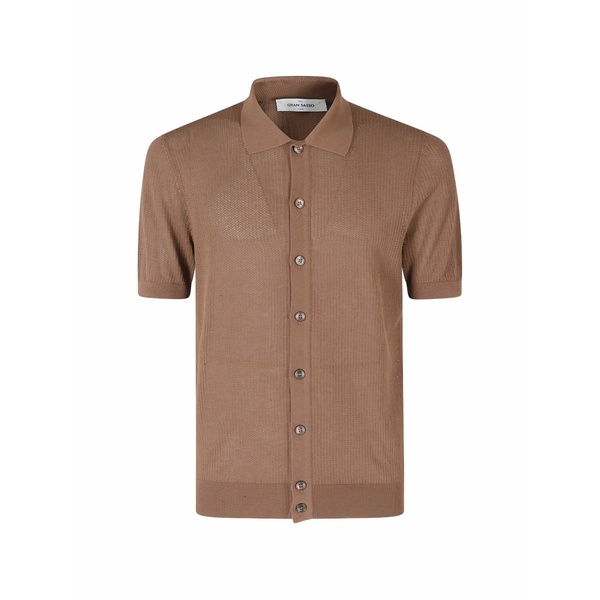 グランサッソ メンズ プルオーバー トップス Open-knit short-sleeve shirt Brown