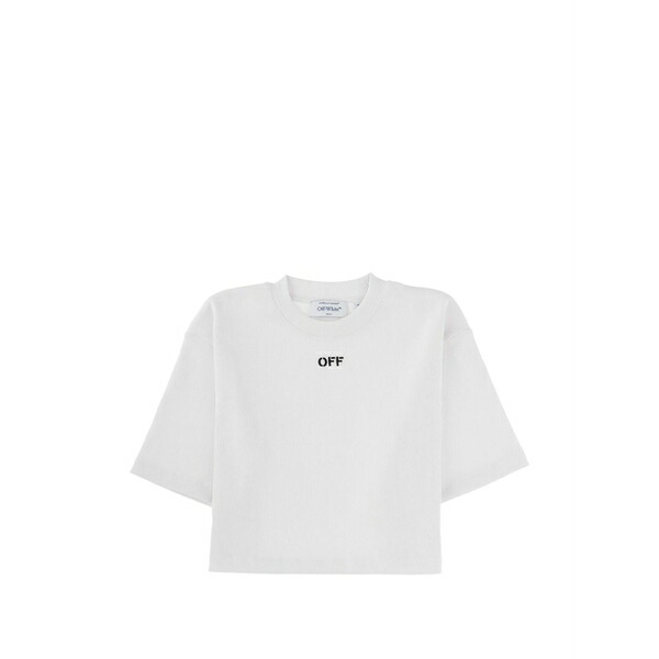 象牙色 レディース ティーシャツ トップス Cropped ribbed top White