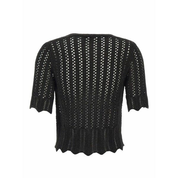 騒々しい混乱 レディース ジレー アウター Openwork-knit scalloped-edge cardigan Black