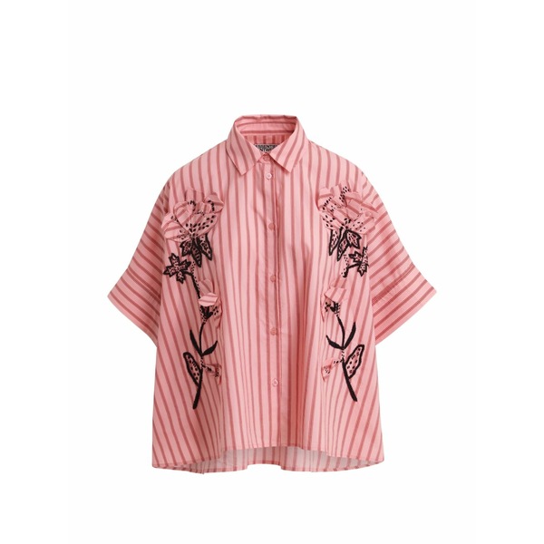 エッセンシャルアントワープ レディース プルオーバー トップス Floral-appliqu￡ striped shirt Pink