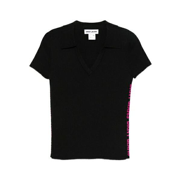 ダナ キャラン ニューヨーク州 レディース プルオーバー トップス V-neck side-logo t-shirt Black