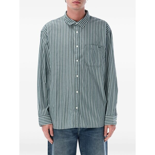 バンズ メンズ シャツ トップス Stripes pocket shirt Green｜asty 24,600円